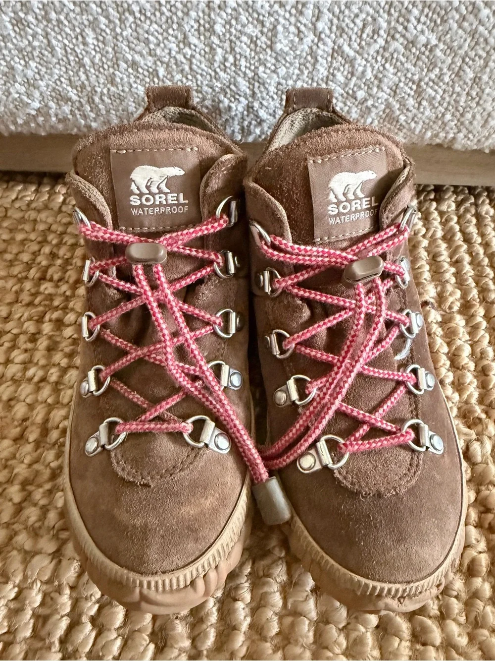 Sorel Kids Brown Suede Waterproof Boots with Pink Laces